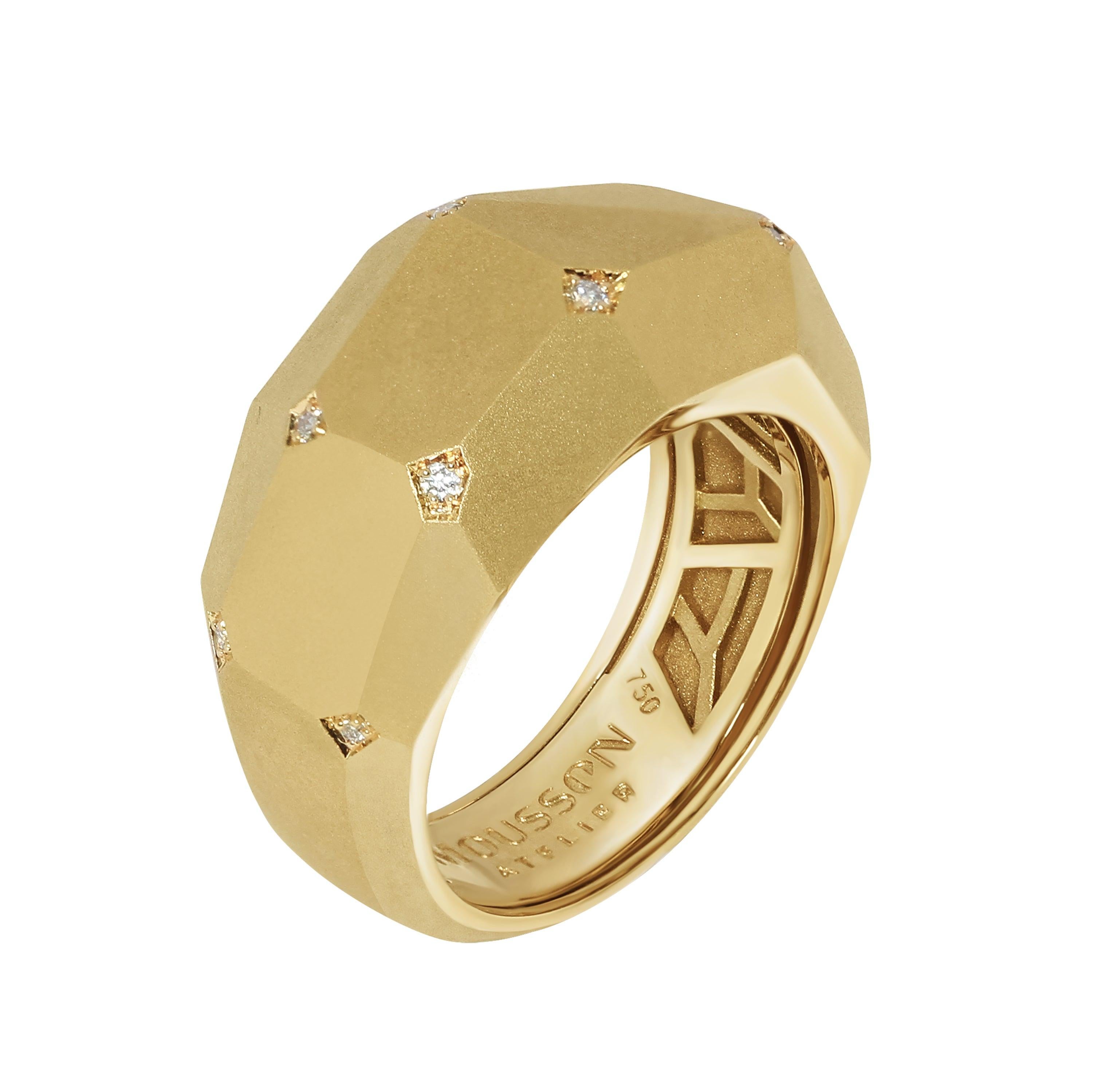 Im Angebot: Diamanten 18 Karat Gelbgold mattiert Geometrie kleiner Ring () 2