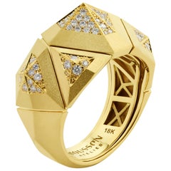 Diamonds 18 Karat Yellow Matte Gold Geometry Small Ring