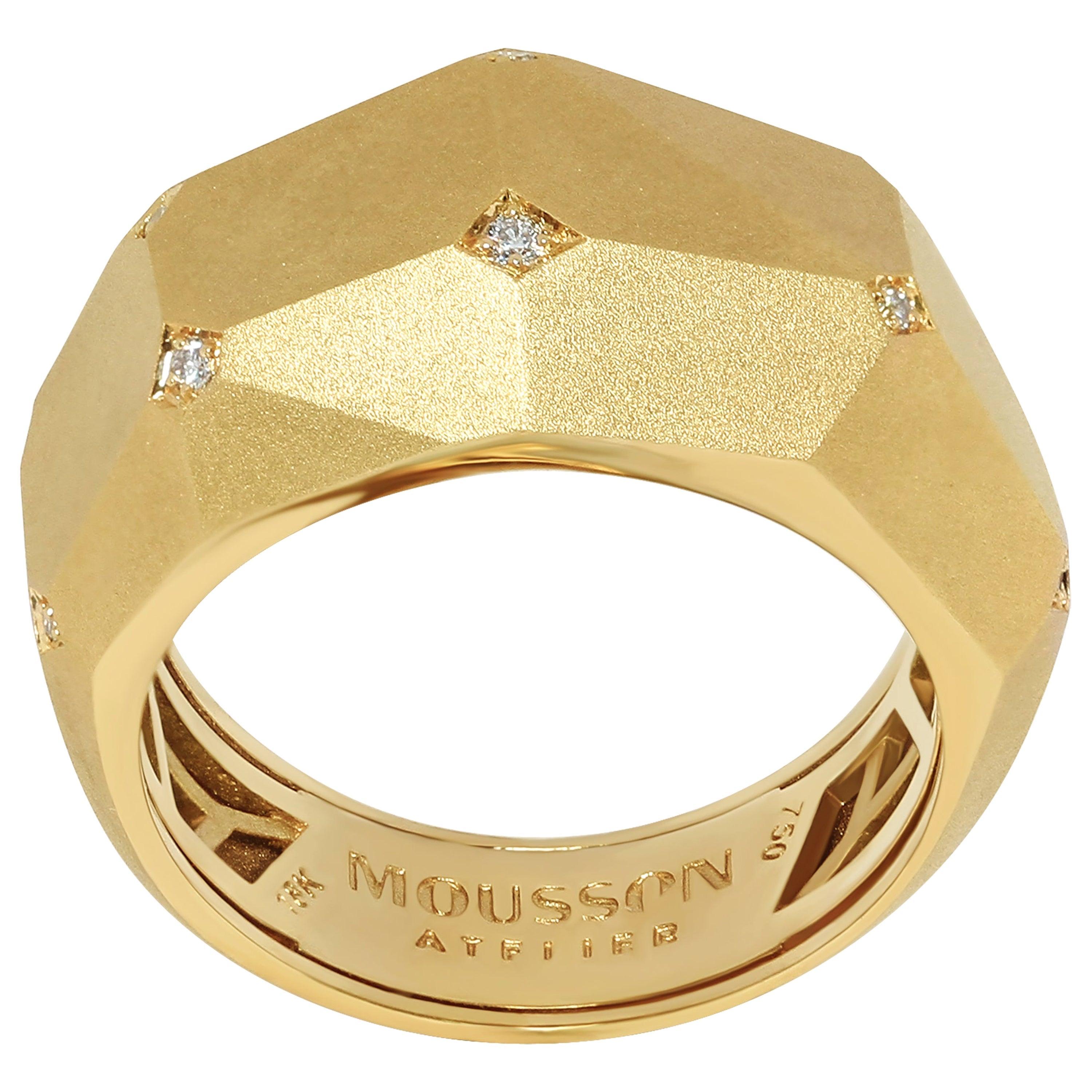 Im Angebot: Diamanten 18 Karat Gelbgold mattiert Geometrie kleiner Ring ()