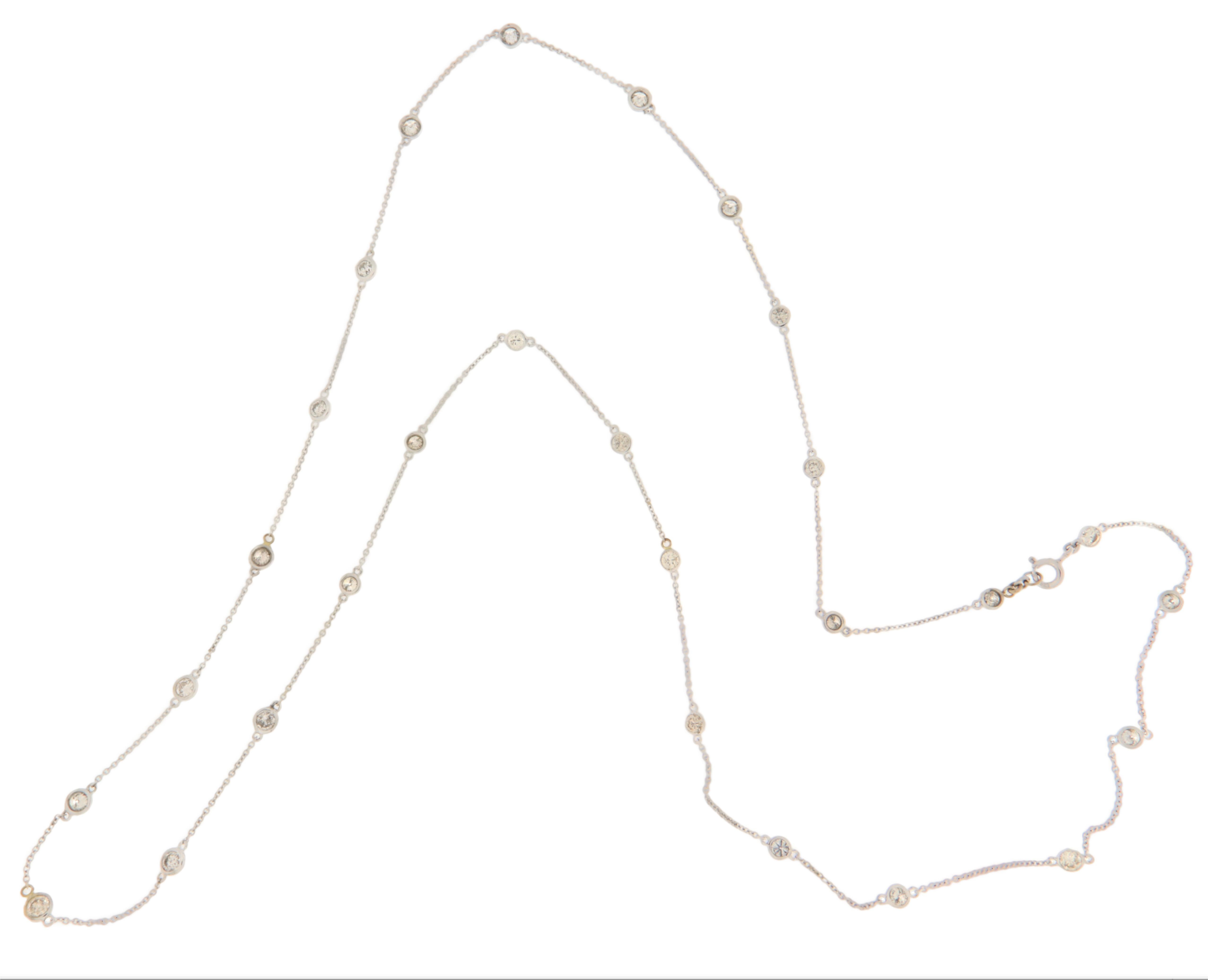 Diamonds 18 Kt White Gold Chain Necklace Corte brillante en venta