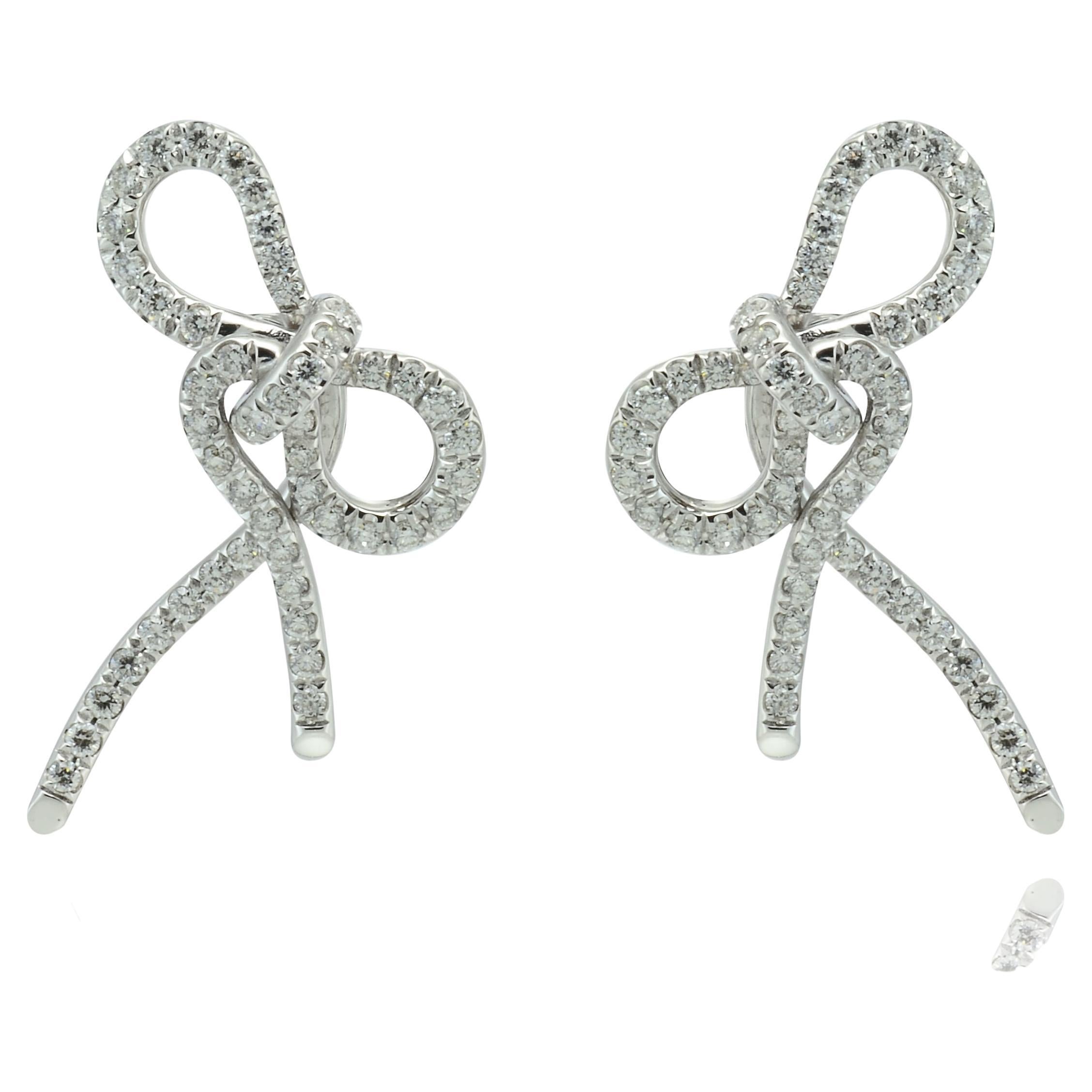 Diamonds 18 Karat White Gold Handmade in Italy Bow Earrings
