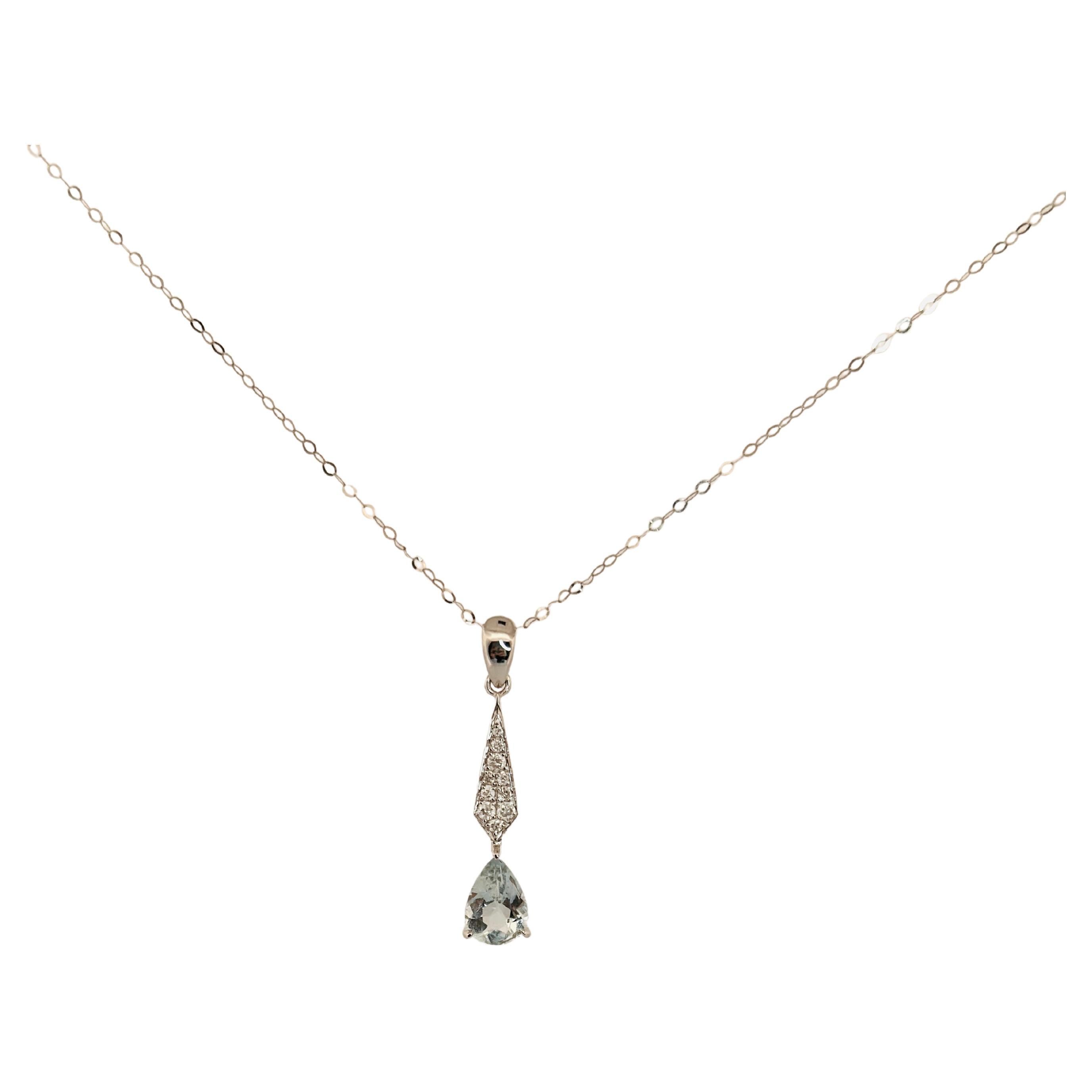 18k gold diamonds tear drop aquamarine pendant necklace