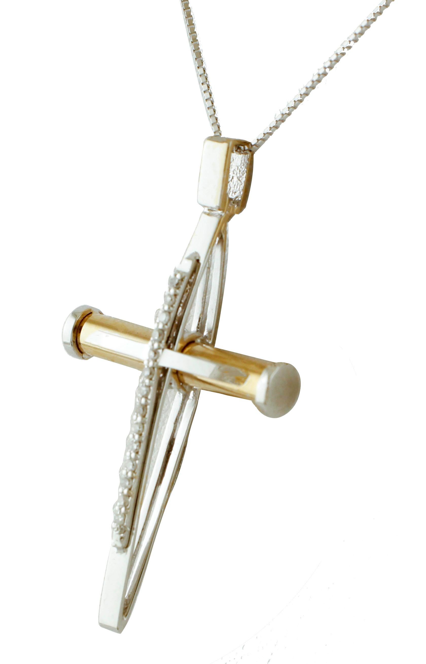 SHIPPING POLICY:
No additional costs will be added to this order.
Shipping costs will be totally covered by the seller (customs duties included).

Simple and elegant cross shape pendant necklace relized in 18K rose and white gold embellished with