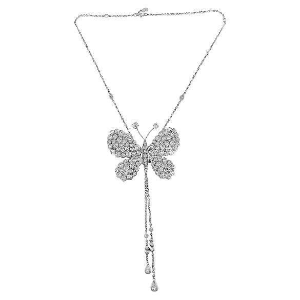 Brilliant Cut Diamonds  & 18K Rose Gold Butterfly Necklace For Sale