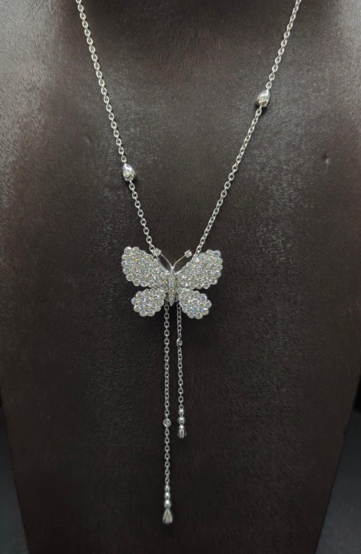 Women's Diamonds  & 18K Rose Gold Butterfly Necklace For Sale