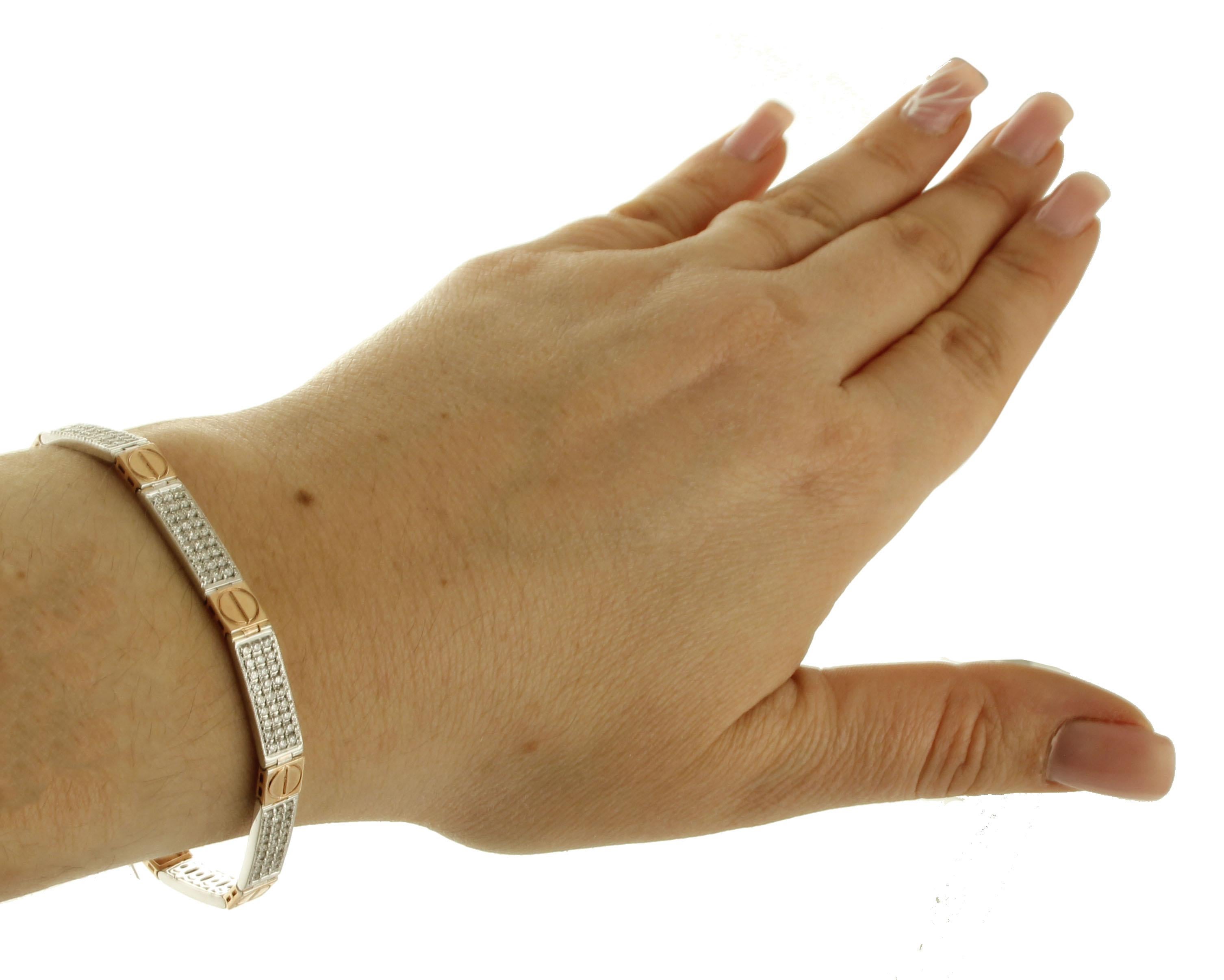 Diamonds, 18 Karat White and Rose Gold Band Bracelet For Sale 1