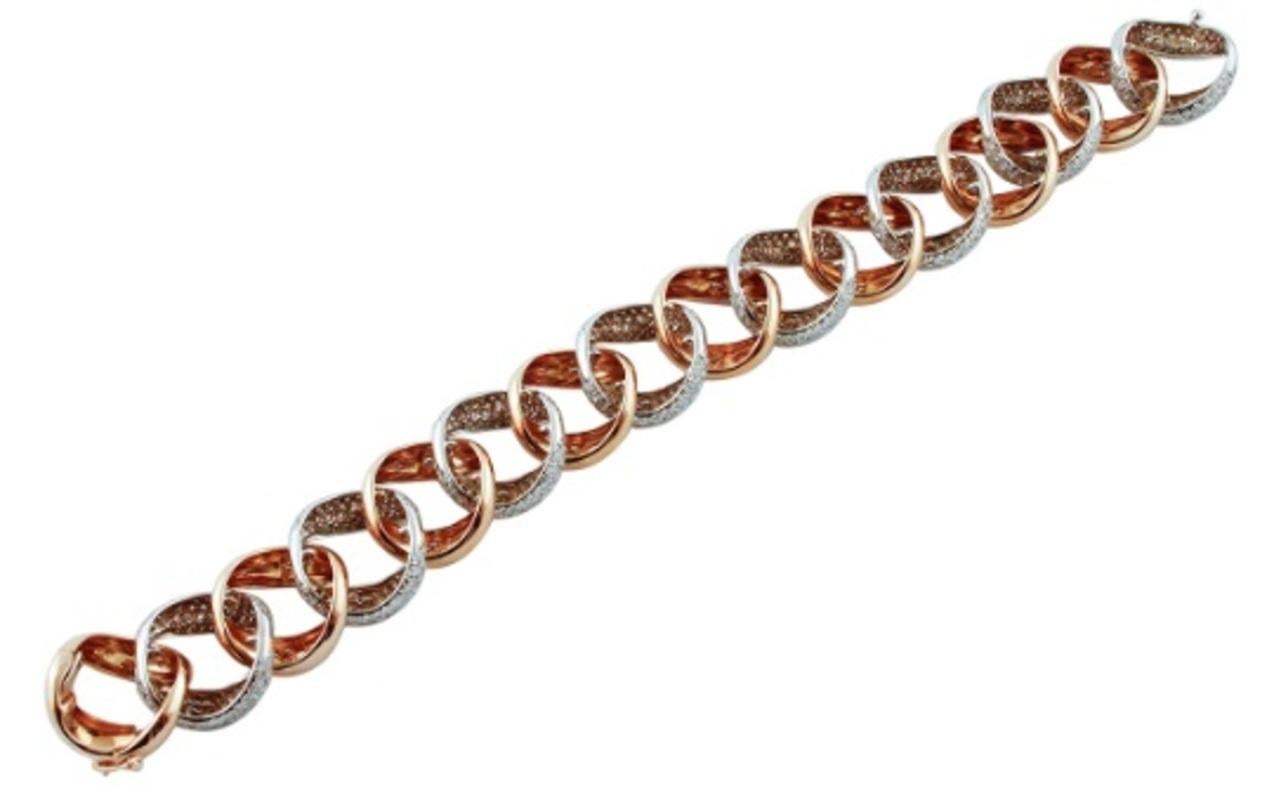 Diamonds, 18 Karat White and Rose gold Chain Bracelet In Excellent Condition In Marcianise, Marcianise (CE)