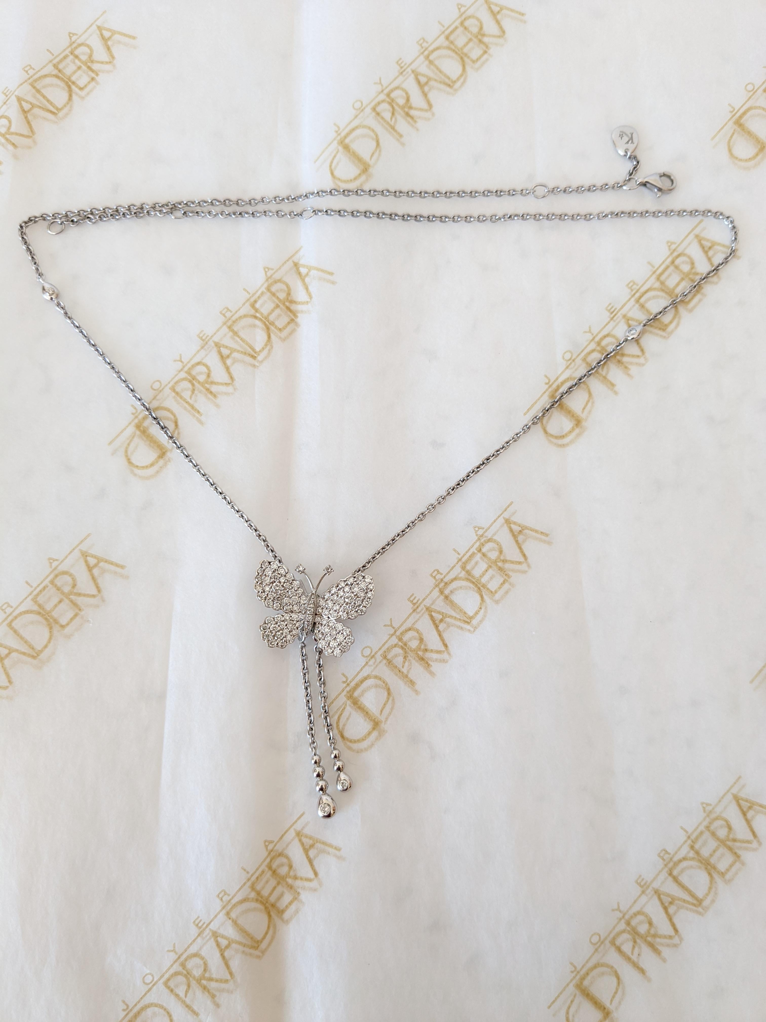 Diamanten  & 18K Weißgold Schmetterlingshalskette Damen im Angebot