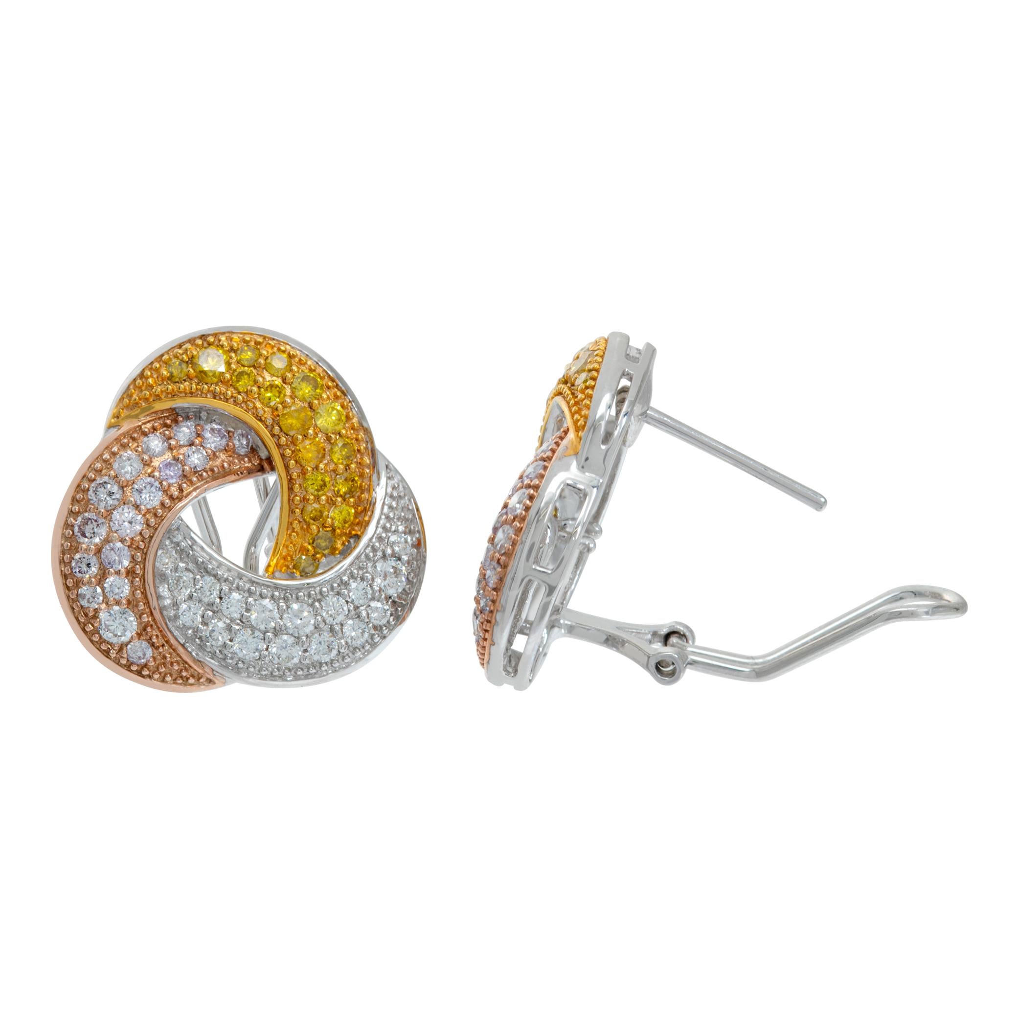 Ohrringe mit Diamanten aus 18K Weiß-, Gelb- und Roségold im Zustand „Hervorragend“ im Angebot in Surfside, FL