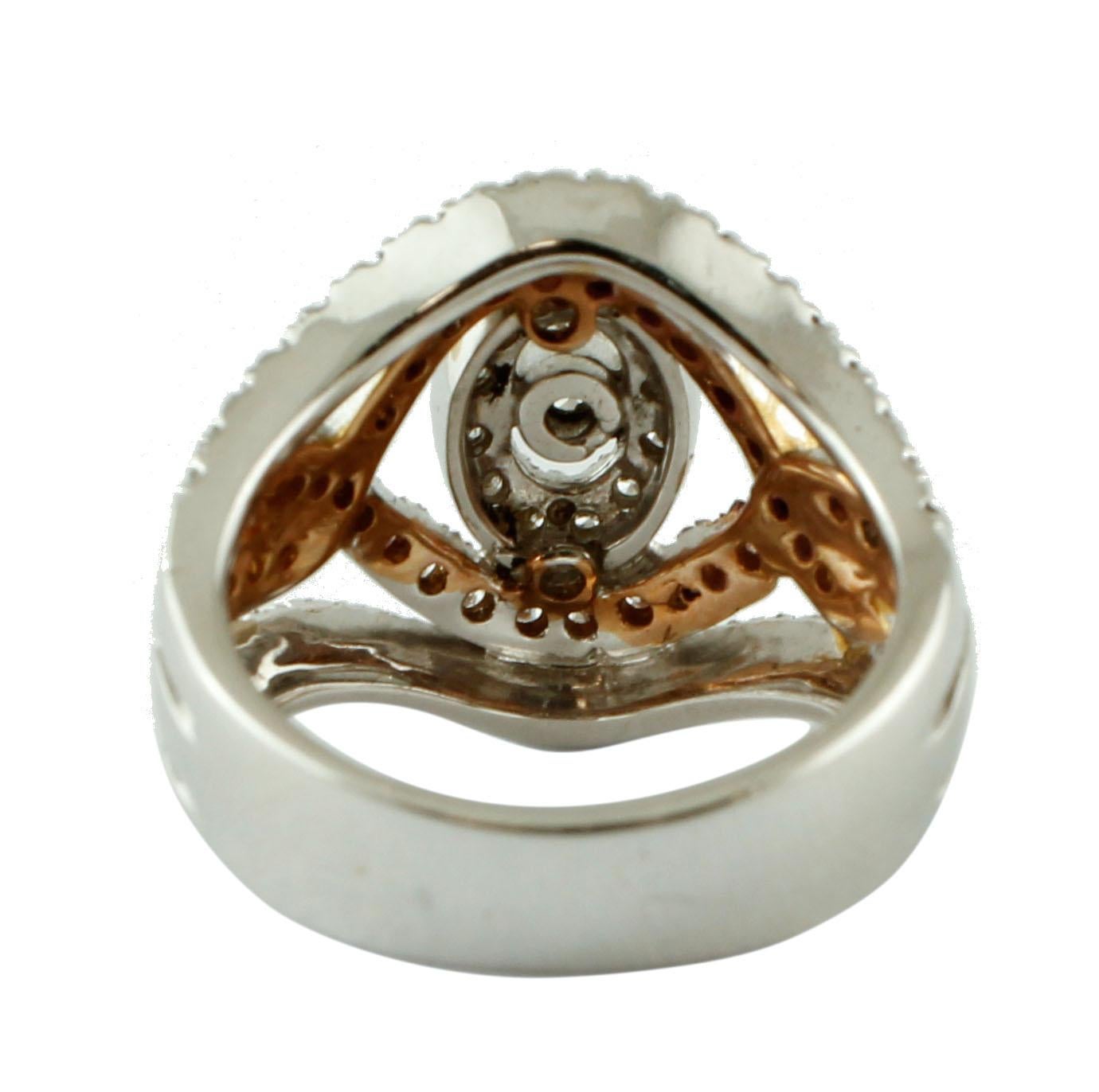Diamanten, 18 Karat Weiß- und Gelbgold, Vintage-Ring (Brillantschliff) im Angebot