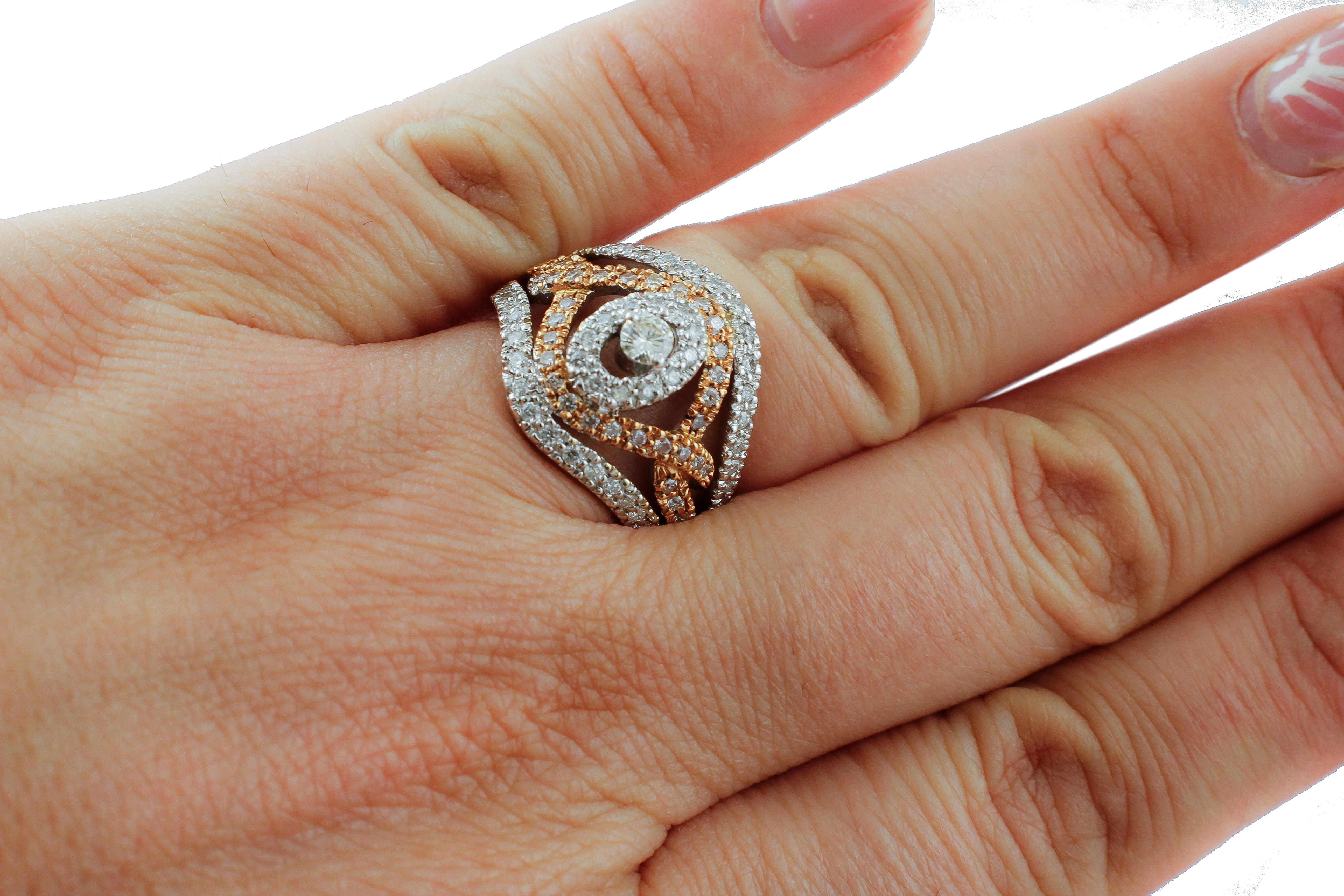 Diamanten, 18 Karat Weiß- und Gelbgold, Vintage-Ring im Zustand „Gut“ im Angebot in Marcianise, Marcianise (CE)