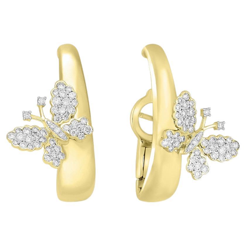 Diamonds  & 18K Yellow Gold Butterfly Earrings For Sale