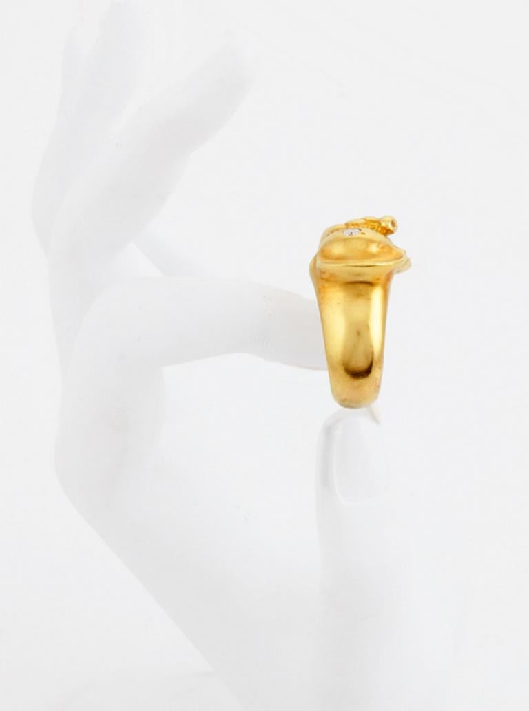 Contemporary Diamonds 18k Yellow Gold ELEPHANTS IN LOVE Ring by John Landrum Bryant For Sale