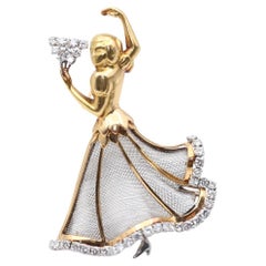 Flamenco-Tänzer-Brosche mit Diamanten aus 18 Karat Gelbgold, 1940
