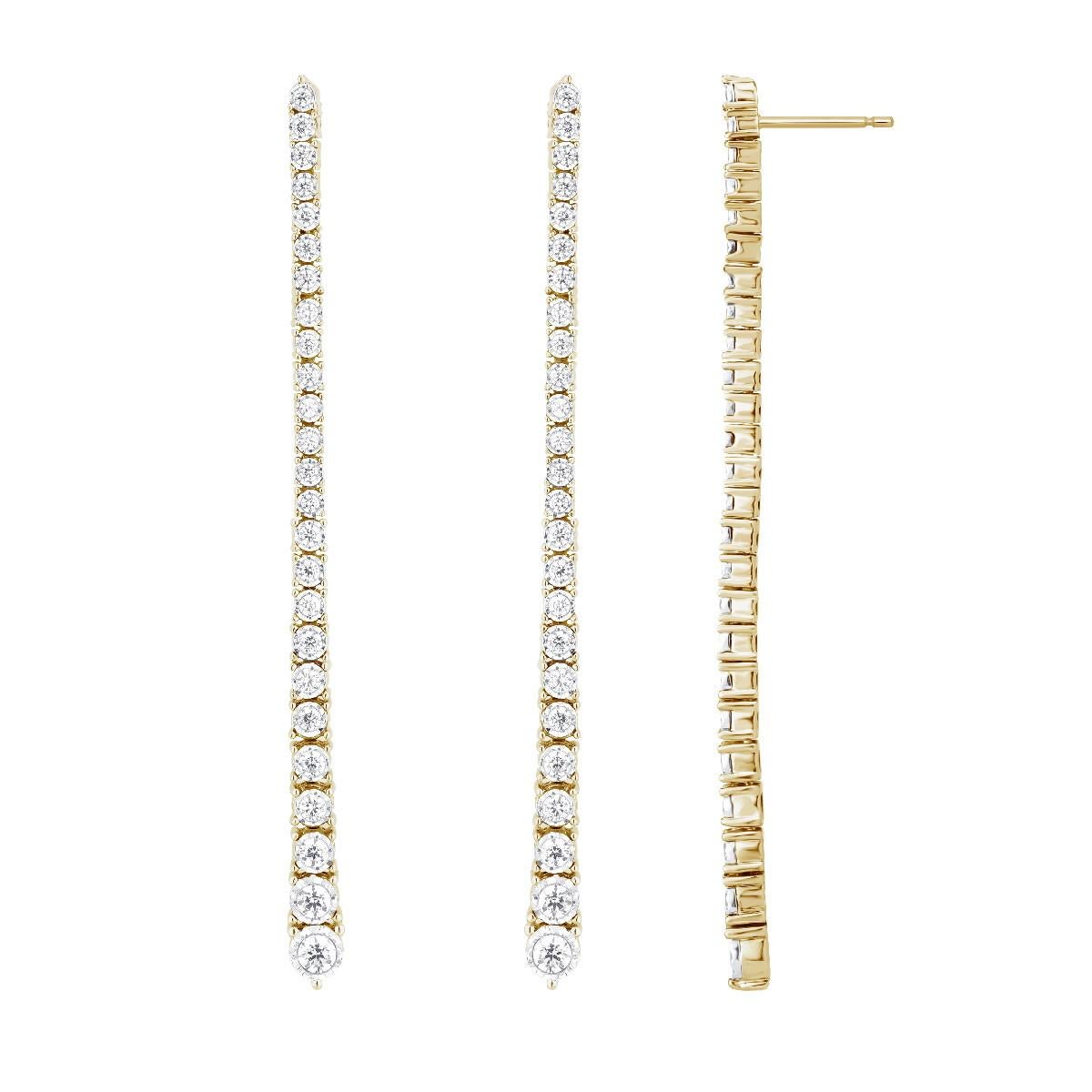 Diamanten  & 18 Karat Gelbgold Glimmer-Wasserfall-Ohrringe (Brillantschliff) im Angebot