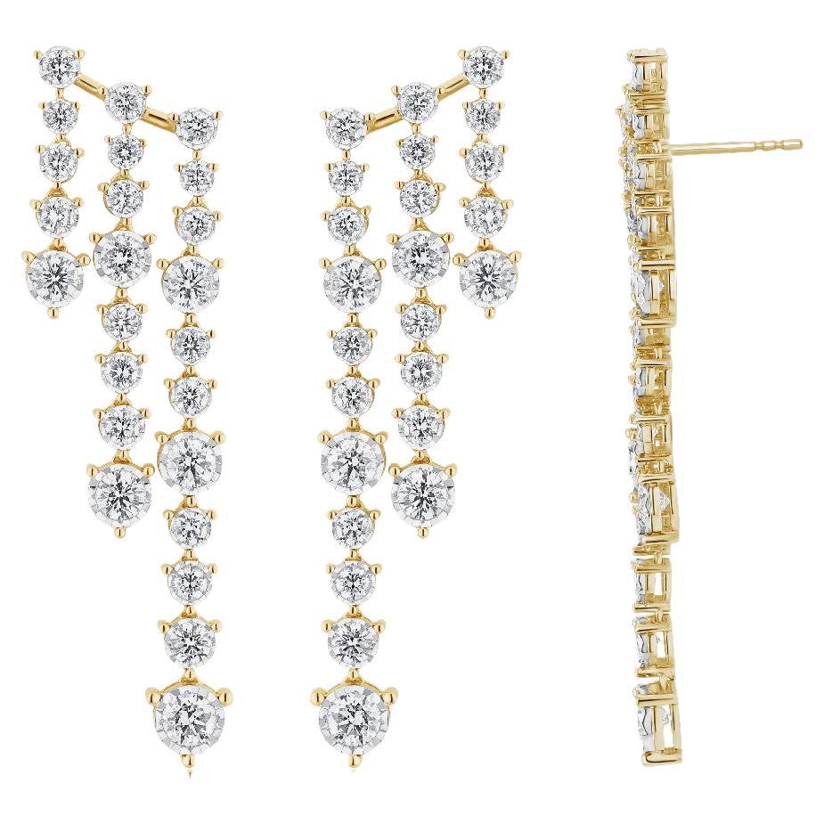 Diamanten  & 18 Karat Gelbgold Glimmer-Wasserfall-Ohrringe im Angebot