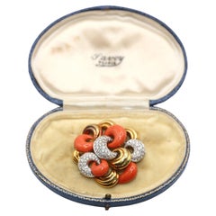 Diamonds 18K Yellow Gold Pink Brooch Boxed Italy, 1950