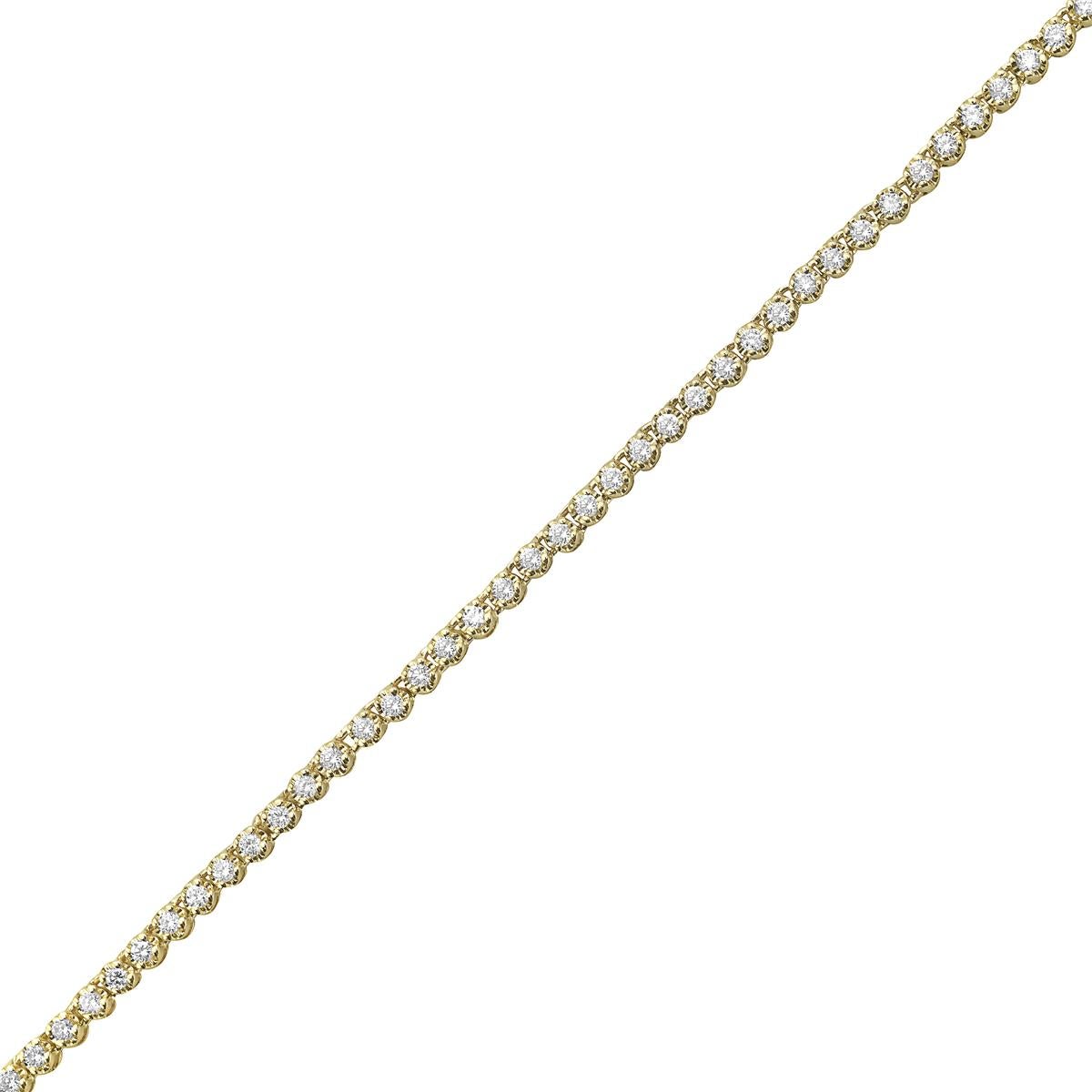 Exquisite Vivid Diamonds Straight Line diamond tennis necklace crafted in 14K Yellow Gold, showcasing 192 round brilliant cut diamonds weighing 1.96 carats, GH color, SI1-SI2 Clarity. Each diamond was carefully selected, perfectly matched and set in