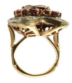 Diamonds, 3.45 Carat Rubies and Blue Sapphires Heart Shape Rose Gold Silver Ring