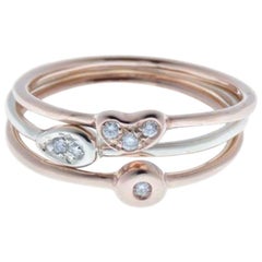 Diamonds 9 Karat Rose White Gold Stacking Rings Handcrafted in Italy