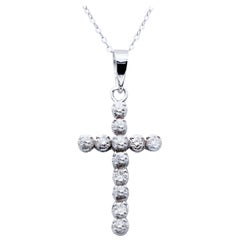Diamonds, 9 Karat White Gold Cross Pendant Necklace