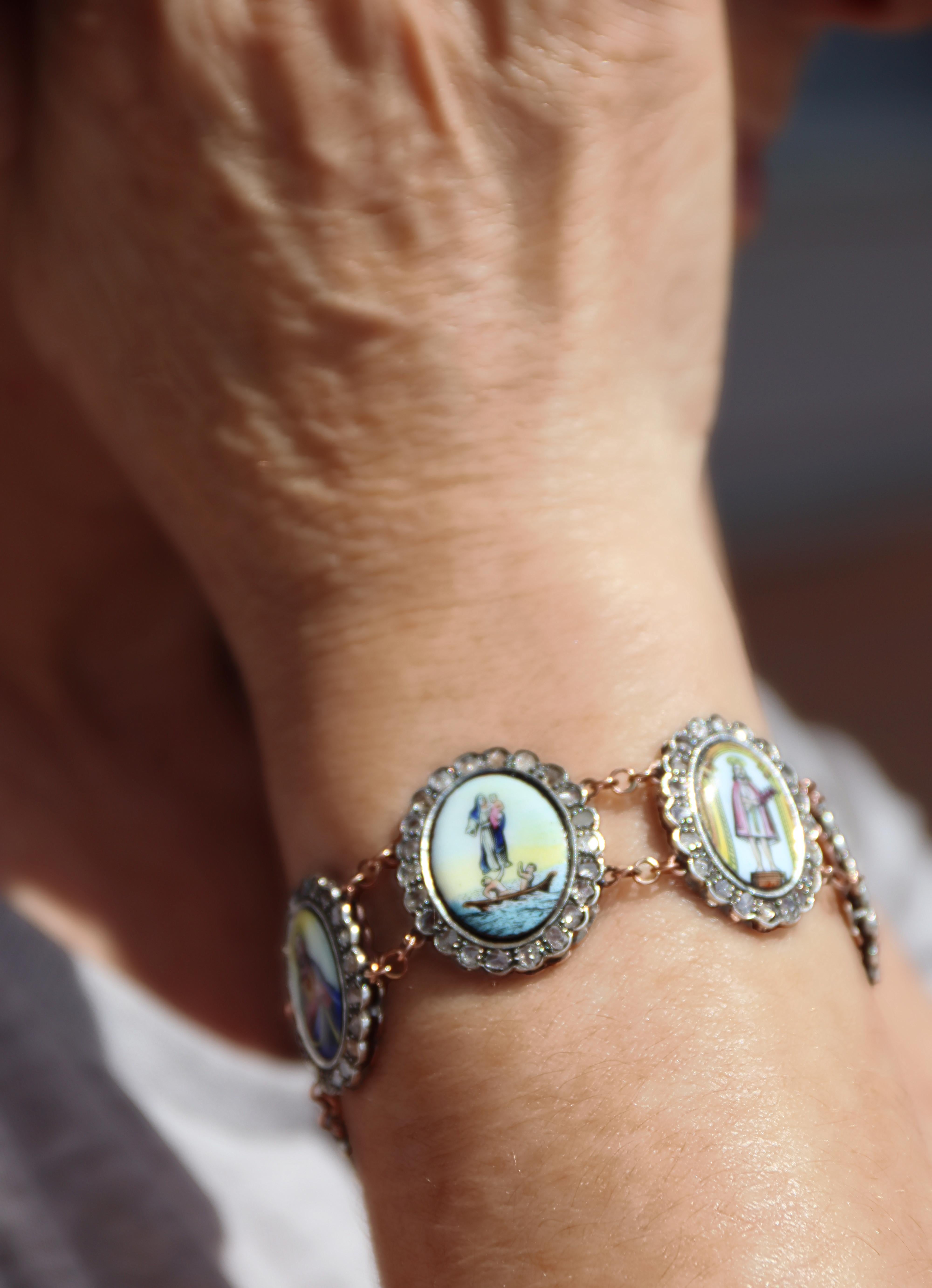Bracelet manchette en or jaune 9 carats et diamants en vente 4