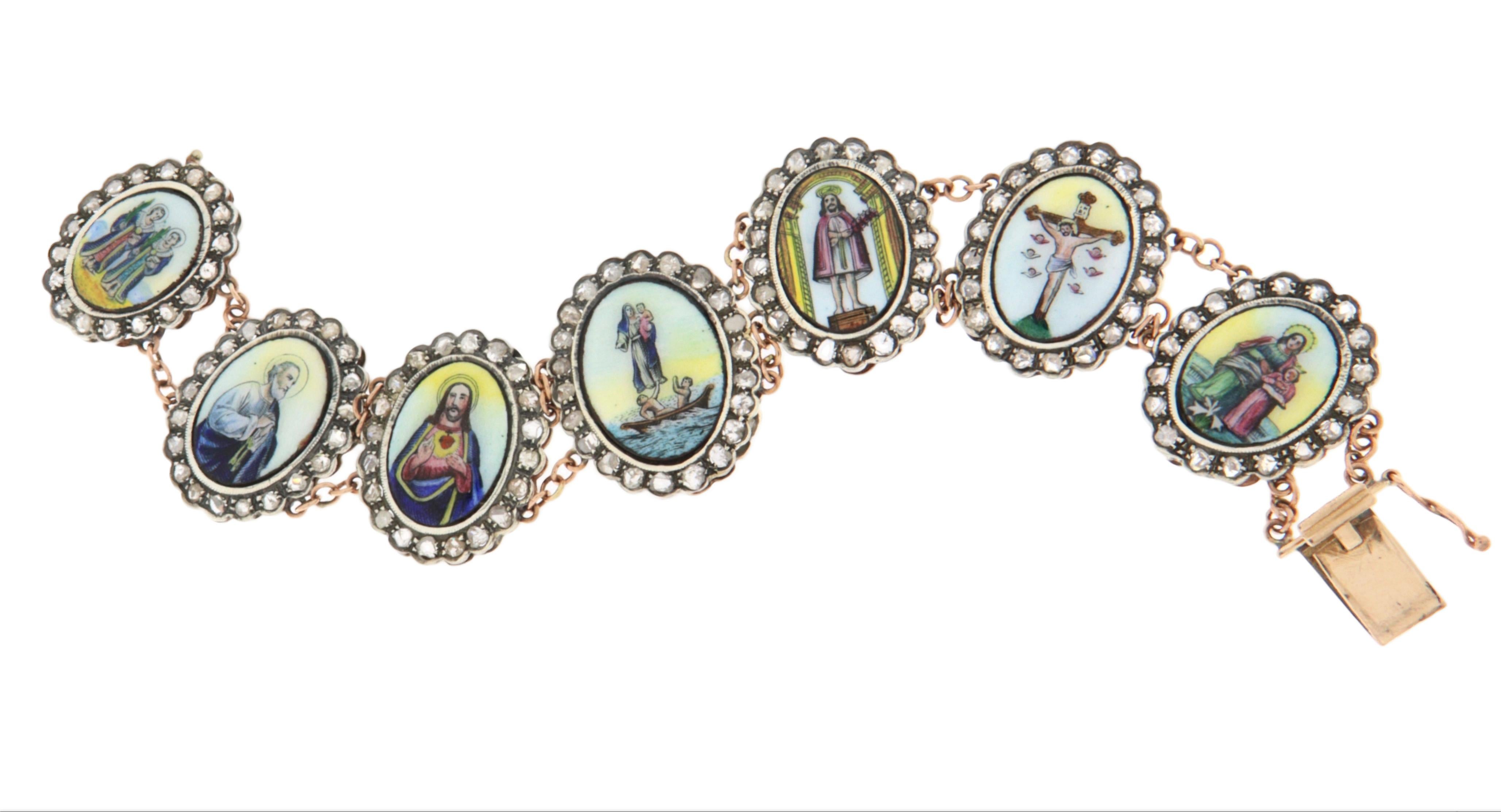 Artisan Bracelet manchette en or jaune 9 carats et diamants en vente