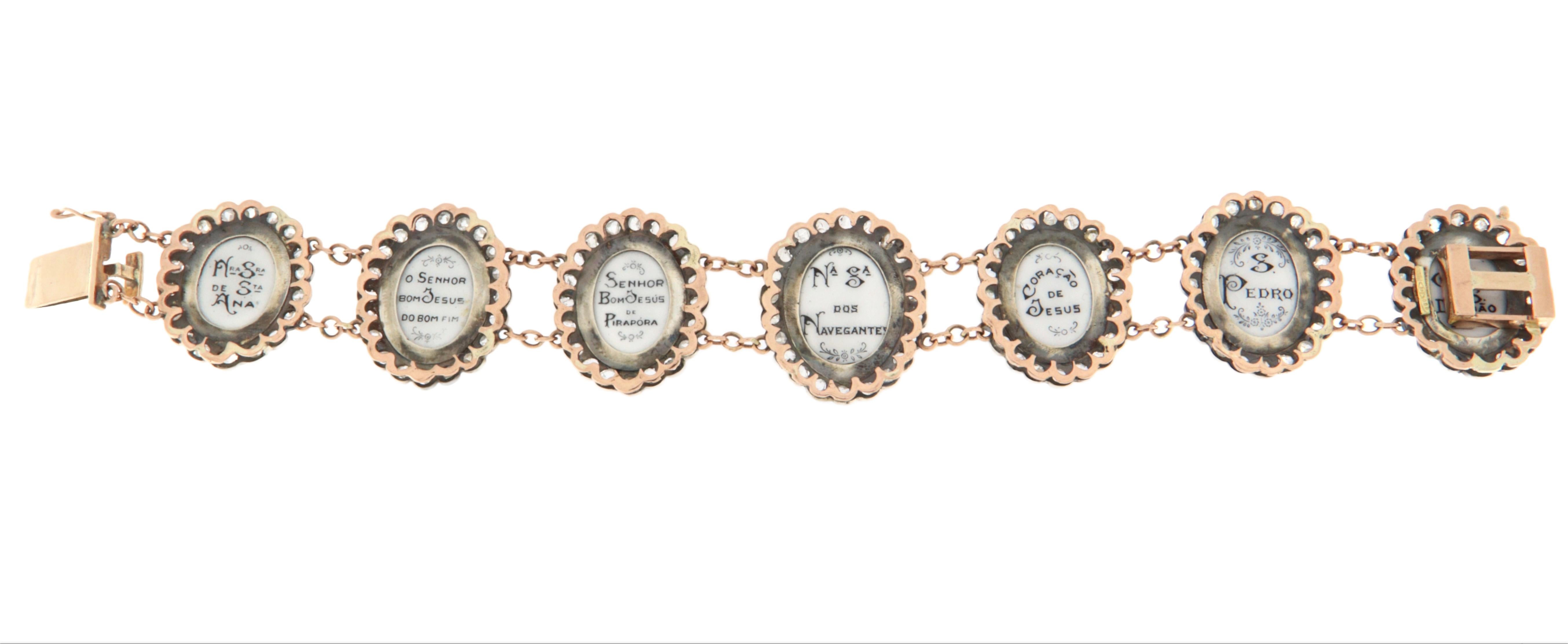 Taille vieille Europe Bracelet manchette en or jaune 9 carats et diamants en vente