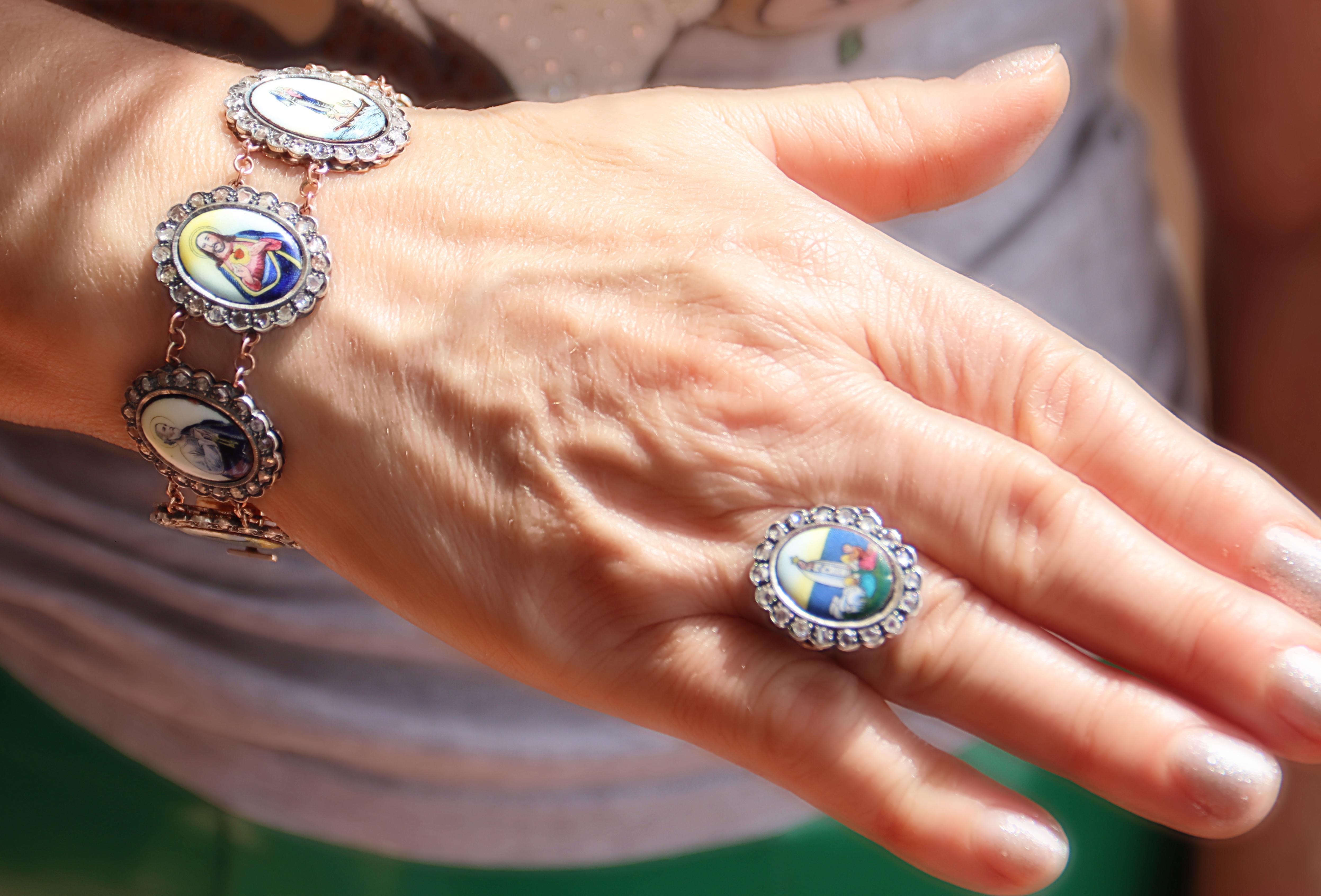 Bracelet manchette en or jaune 9 carats et diamants en vente 1