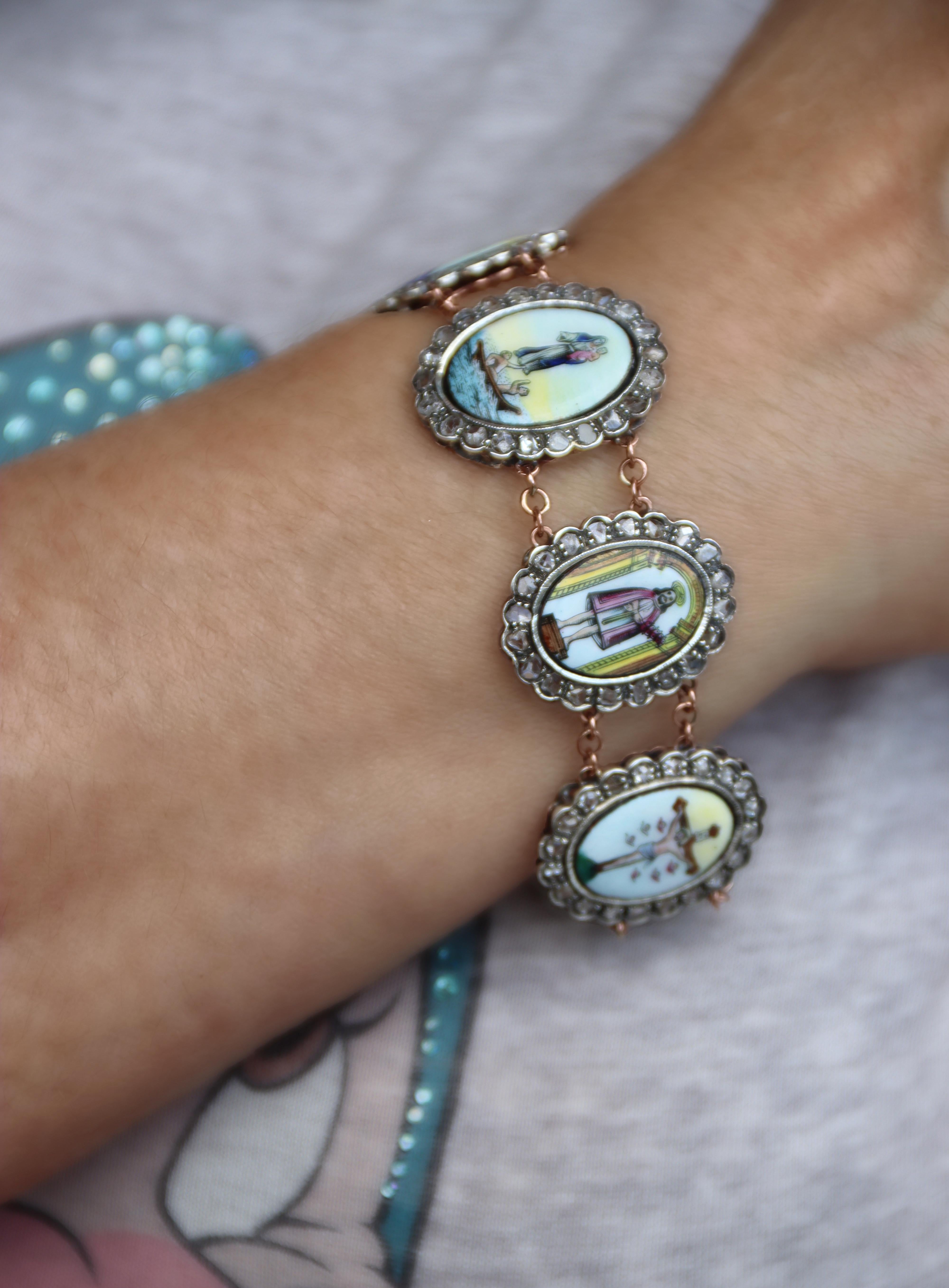 Bracelet manchette en or jaune 9 carats et diamants en vente 2