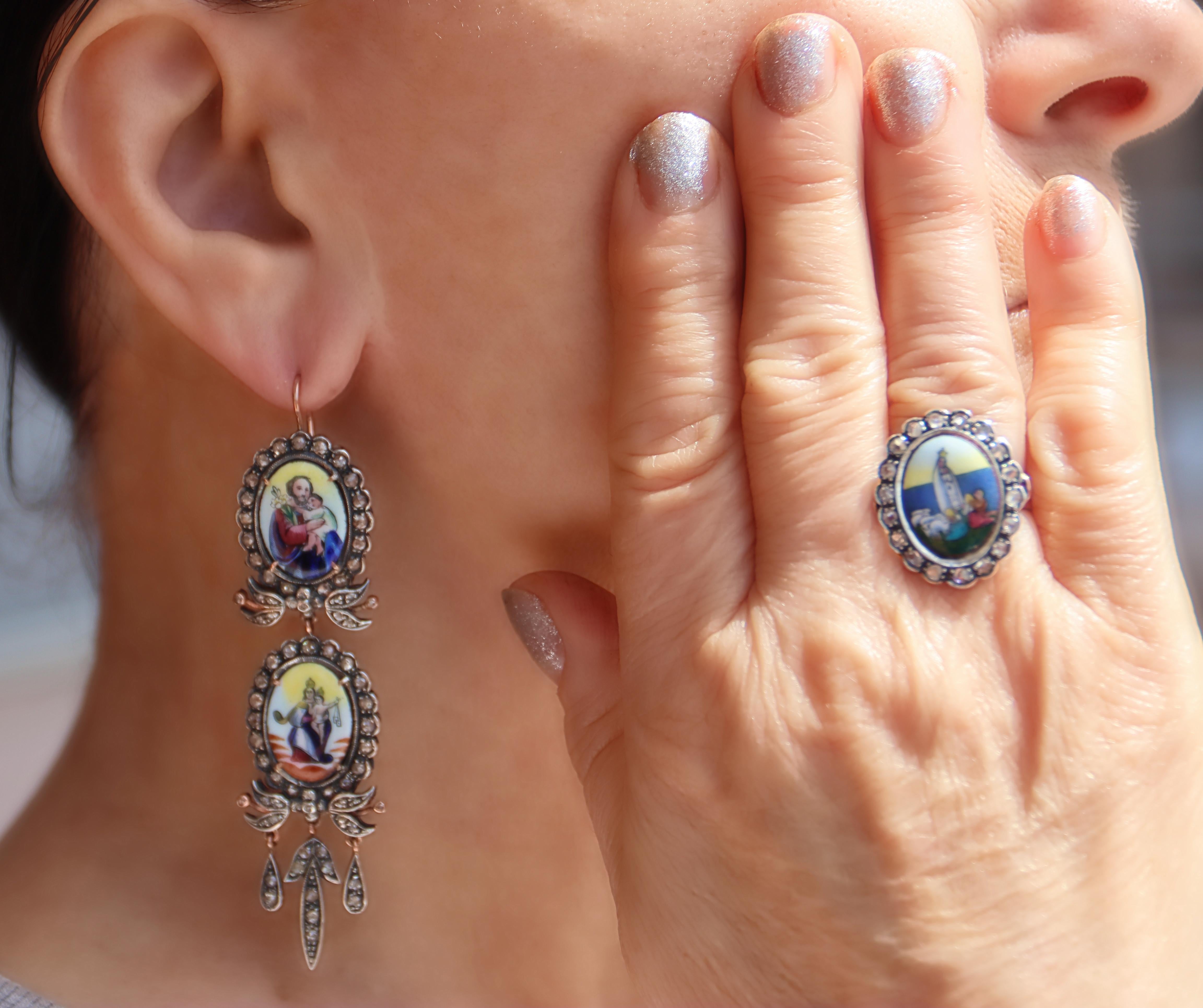 Boucles d'oreilles pendantes en or jaune 9 carats et diamants en vente 3