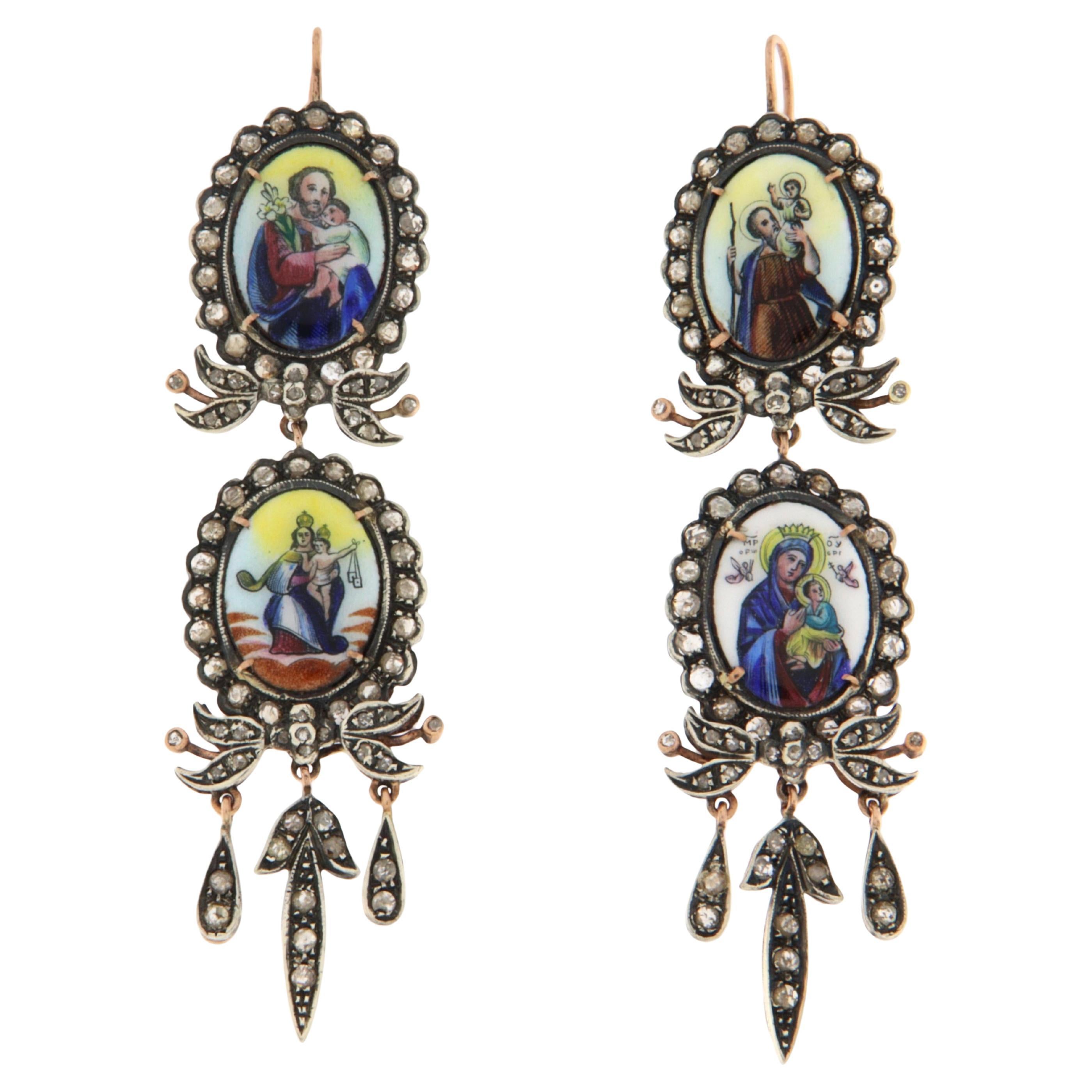 Diamonds 9 Karat Yellow Gold Drop Earrings
