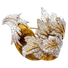 Diamonds 9.5 Carat Italian Made Brooch 18 Karat Gold Platinum