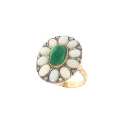 Diamonds Agate Opals 14 Karat Yellow Gold Cocktail Ring