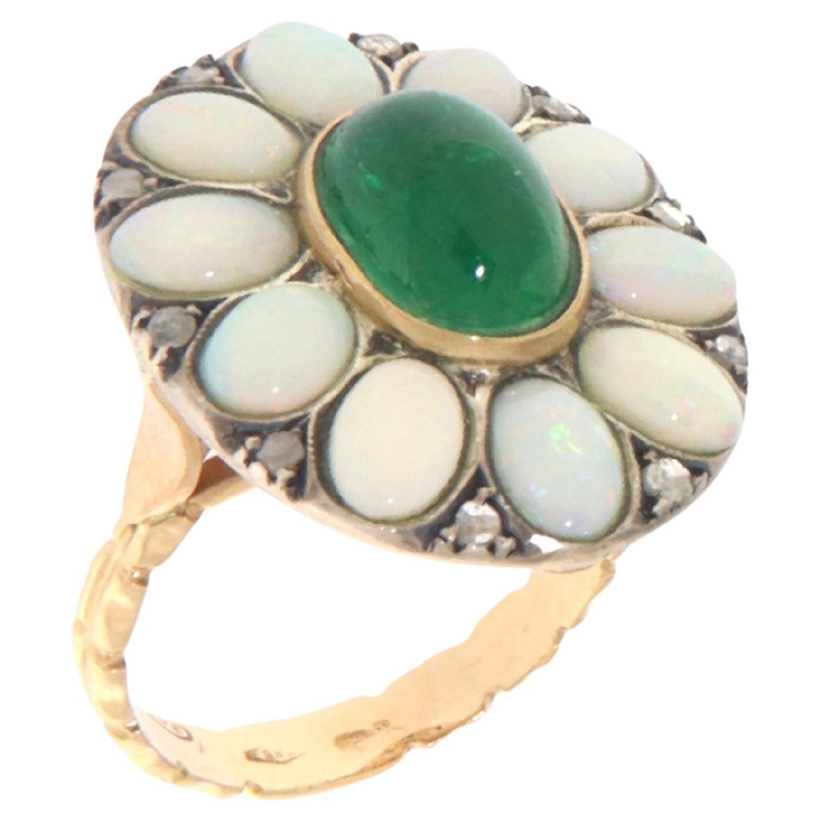 Diamonds Agate Opals 14 Karat Yellow Gold Cocktail Ring For Sale