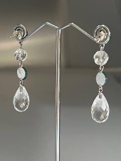 Contemporary 18K White Gold with Diamond, Agate, Rock Crystal, Drop Earrings