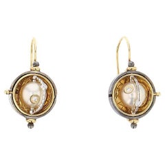 Diamonds Akoya Pearls Sphere Earrings in 18k yellow gold by Elie Top