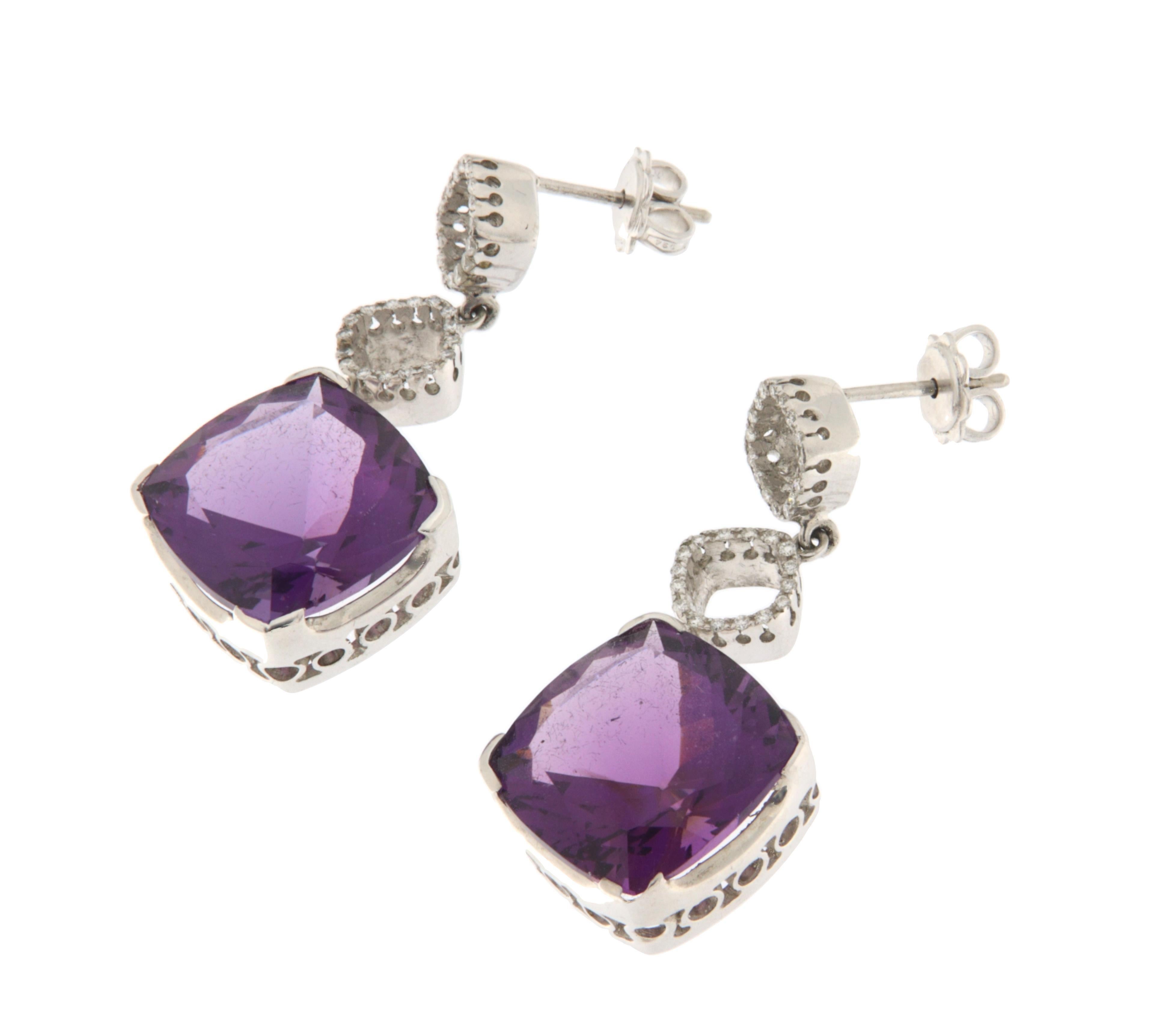 Boucles d'oreilles pendantes en or blanc 18 carats avec diamants et améthyste Neuf - En vente à Marcianise, IT