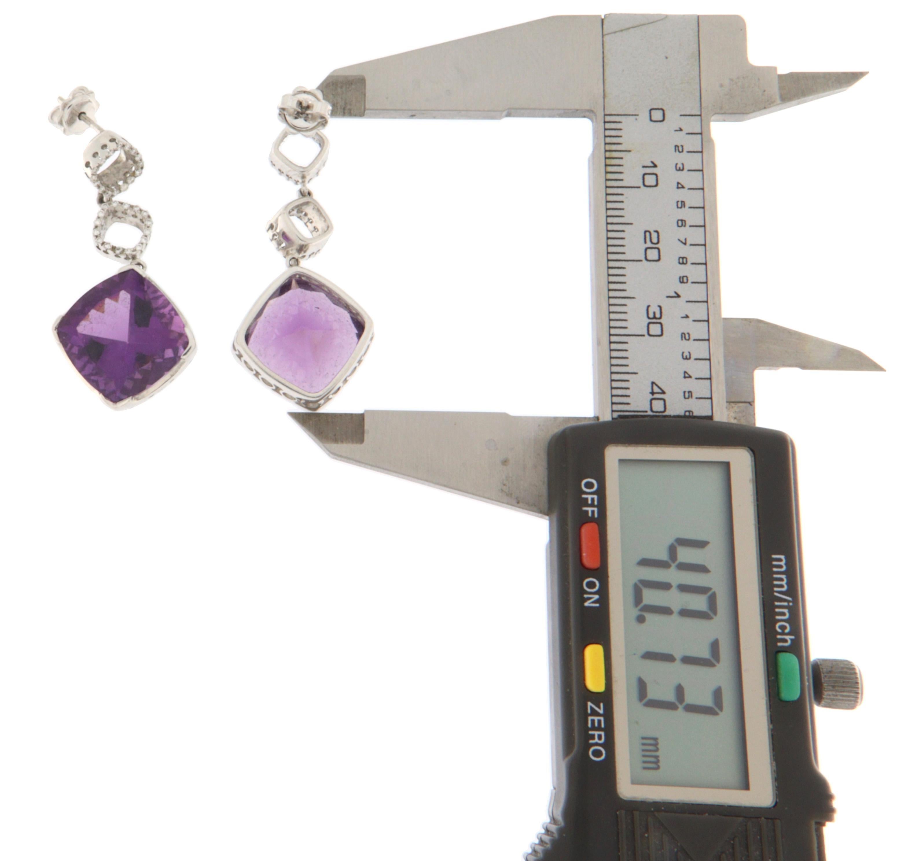 Boucles d'oreilles pendantes en or blanc 18 carats avec diamants et améthyste Pour femmes en vente