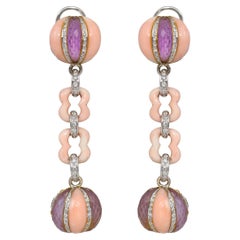 Diamanten Amethyst Weiß 18K Gold Italienisch Сiaravolo Ohrringe, 2000