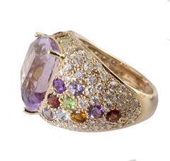 Diamonds Amethyst Yellow and Blue Topaz Peridot Iolite Garnet Rose Gold Ring