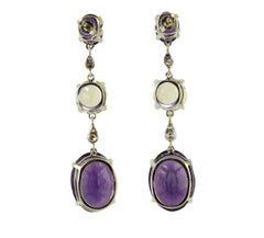 Diamonds Amethyste Yellow Topazes White Gold Earrings