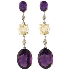 Diamonds Amethyste Yellow Topazes White Gold Earrings