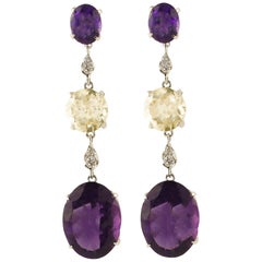 Ohrringe aus Weißgold mit Diamanten, Amethyste und gelben Topas und Diamanten