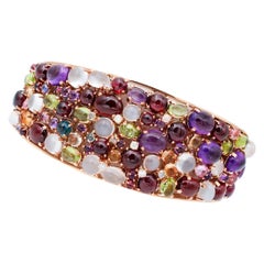 Vintage Diamonds, Amethysts, Garnets, Peridots, Moonstones, Rose Gold Clumper Bracelet