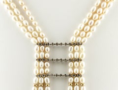 Diamonds, Amethysts, Green Agate, Pearls, Yellow Gold Silver Beaded Necklace