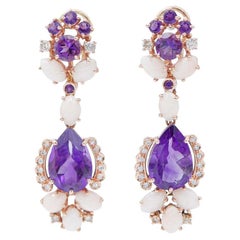 Boucles d
oreilles à clip en or rose 14K, diamants, améthystes et corail rose