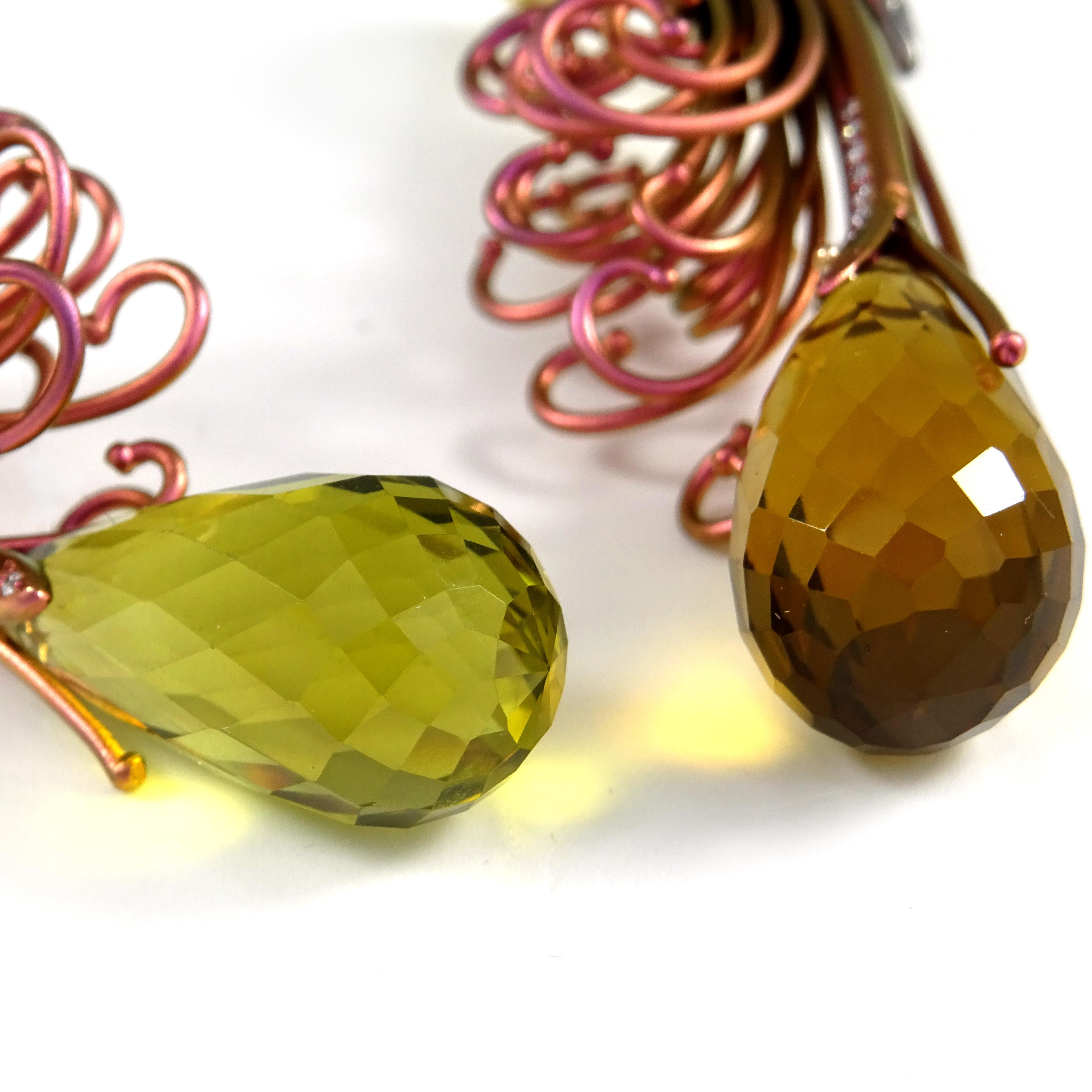 Jose Marin. Diamonds Amethysts Prehenite Yellow Citrines Gold and Pink Titanium For Sale 4