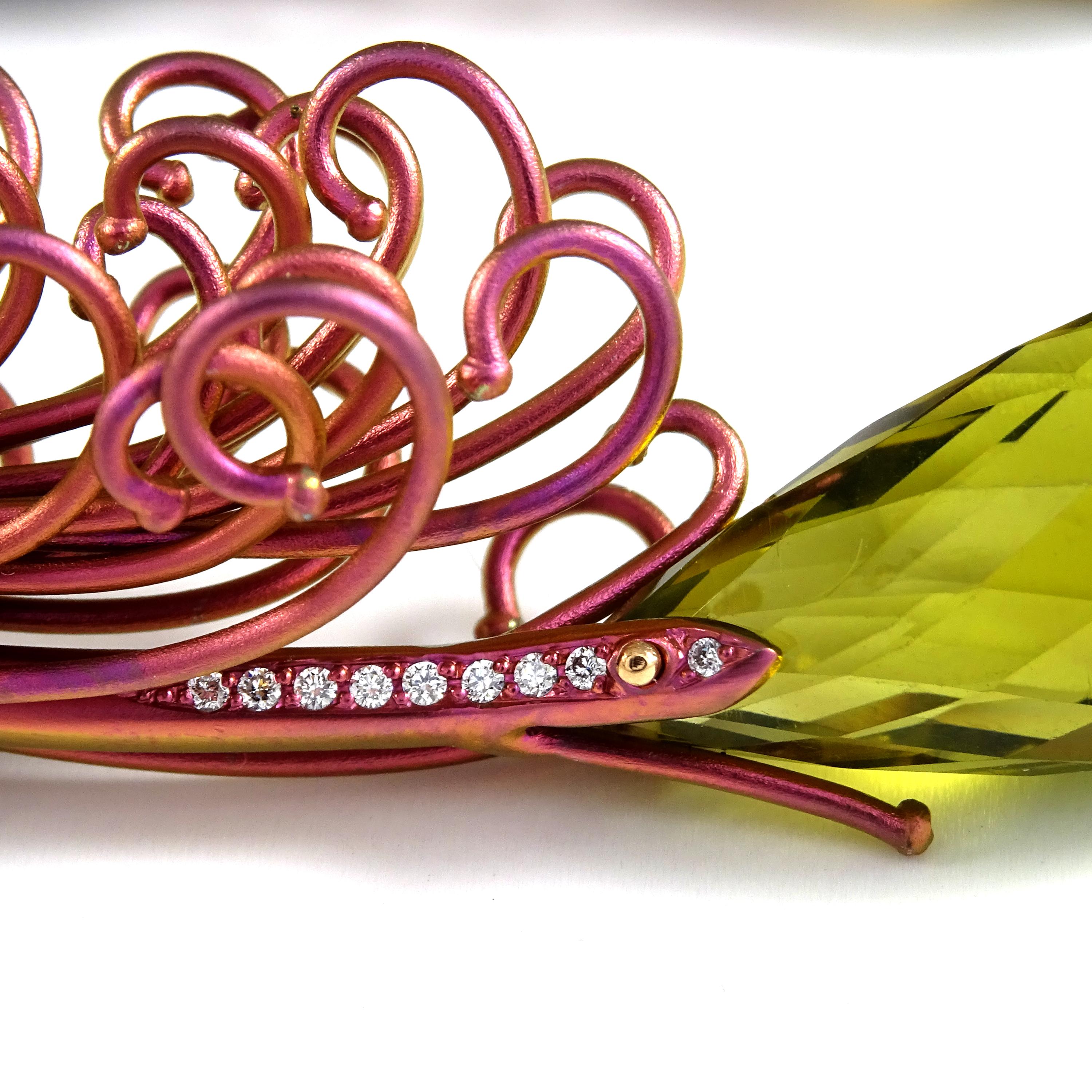 Jose Marin. Diamonds Amethysts Prehenite Yellow Citrines Gold and Pink Titanium For Sale 2