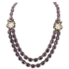 Diamonds Amethysts Rock Crystal Flowers Little Pearls Rose Gold Silver Necklace